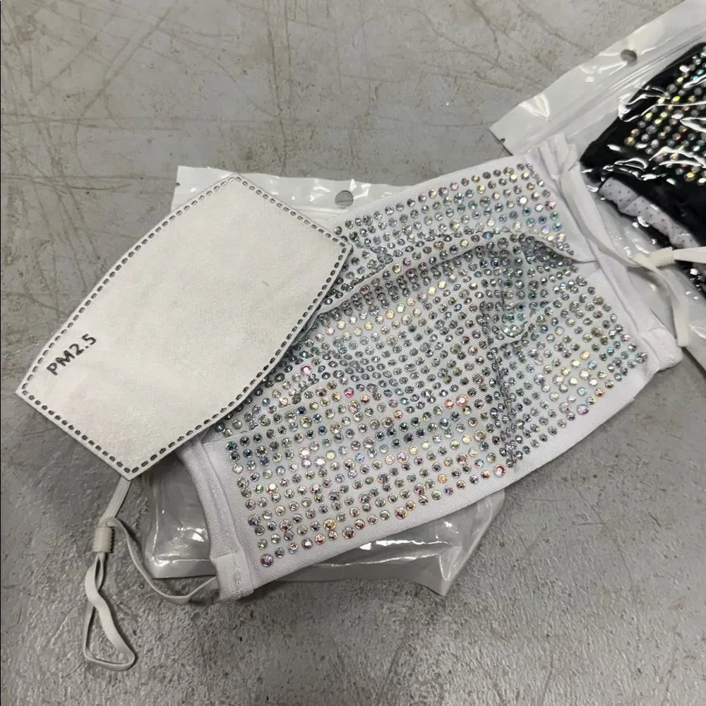 Rhinestone Face Masks in Black and White (2) Pair White & Black Bedazzled NEW